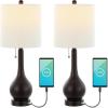 JONATHAN Y JYL1127B-SET2 Tyler 24″ Gourd Iron LED Table Lamp, Pull-Chain, Dual USB Charging Port, Farmhouse, Classic, Modern, Traditional for Bedroom, Living Room, Office, Nickel, Set of 2(Oil-Rubbed Bronze)