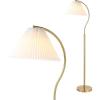 JONATHAN Y JYL1148A Devon 60.5″ Modern Glam Metal Arc LED Floor Lamp with Pleated Shade for Bedroom, Living Room, Office, Brass Gold/White