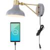 JONATHAN Y JYL1300C Lynn 15″ Swing Arm 1-Light Modern Midcentury Iron USB Charging Port LED Sconce Bathroom Bedroom Living Room Hallway, Grey/Brass Gold, 8.0 in(Grey/Brass Gold)