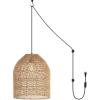 JONATHAN Y JYL1401A Koda 13″ 1-Light Farmhouse Coastal Bohemian Rattan 180″ Cord Plug-in or Hardwired LED Pendant Modern Dining Room Living Room Kitchen Island Foyer Bedroom, Brown(13.0″ Bell)