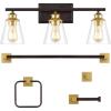 JONATHAN Y JYL1500A Arlo 22.88″ 3-Light Vintage Classic Vanity Light with Bathroom Hardware Accessory Set, Oil Rubbed Bronze (5-Piece) – Towel Bar & Ring, Toilet Paper Holder, Robe Hook(Oil Rubbed Bronze/Gold Painting)