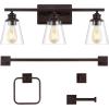 JONATHAN Y JYL1500A Arlo 22.88″ 3-Light Vintage Classic Vanity Light with Bathroom Hardware Accessory Set, Oil Rubbed Bronze (5-Piece) – Towel Bar & Ring, Toilet Paper Holder, Robe Hook(Oil-Rubbed Bronze)