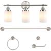 JONATHAN Y JYL1503C Egan 23.25″ 3-Light Classic Cottage Vanity Light with Frosted Glass Shades and Bathroom Accessory Set, Brushed Nickel (5-Piece) – Towel Bar & Ring, Toilet Paper Holder, Robe Hook(Brushed Nickel)