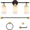 JONATHAN Y JYL1503C Egan 23.25″ 3-Light Classic Cottage Vanity Light with Frosted Glass Shades and Bathroom Accessory Set, Brushed Nickel (5-Piece) – Towel Bar & Ring, Toilet Paper Holder, Robe Hook(Oil Rubbed Bronze/Gold Painting)