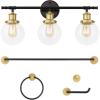 JONATHAN Y JYL1504A Hugo 24.5″ 3-Light Farmhouse Classic Vanity Light with Bathroom Hardware Accessory Set, Oil Rubbed Bronze (5-Piece) – Towel Bar & Ring, Toilet Paper Holder, Robe Hook(Oil Rubbed Bronze/Gold Painting)