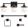 JONATHAN Y JYL1505B Avalon 26″ 3-Light Farmhouse Cottage Vanity Light with Bathroom Hardware Accessory Set, Gold Painting/Oil Rubbed Bronze (5-Piece) – Towel Bar & Ring, Toilet Paper Holder, Robe Hook(Oil-Rubbed Bronze)