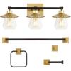 JONATHAN Y JYL1505B Avalon 26″ 3-Light Farmhouse Cottage Vanity Light with Bathroom Hardware Accessory Set, Gold Painting/Oil Rubbed Bronze (5-Piece) – Towel Bar & Ring, Toilet Paper Holder, Robe Hook(Gold Painting/Oil Rubbed Bronze)