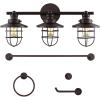 JONATHAN Y JYL1506A Ellis 24″ 3-Light Industrial Farmhouse Vanity Light with Bathroom Hardware Accessory Set, Oil Rubbed Bronze (5-Piece) – Towel Bar & Ring, Toilet Paper Holder, Robe Hook(Oil-Rubbed Bronze)