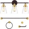 JONATHAN Y JYL1507B Hollis 23.75″ 3-Light Traditional Farmhouse Vanity Light with Bathroom Accessory Set, Oil Rubbed Bronze/Gold Painting (5-Piece) – Towel Bar & Ring, Toilet Paper Holder, Robe Hook(Oil Rubbed Bronze/Gold)