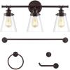 JONATHAN Y JYL1507B Hollis 23.75″ 3-Light Traditional Farmhouse Vanity Light with Bathroom Accessory Set, Oil Rubbed Bronze/Gold Painting (5-Piece) – Towel Bar & Ring, Toilet Paper Holder, Robe Hook(Oil-Rubbed Bronze)