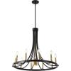 JONATHAN Y JYL2506A Dante 30″ 11-Light Transitional Modern Iron Adjustable Wagon Wheel LED Chandelier with Downlight, Black/Brass Gold for Bedroom, Living Room, Kitchen, Home Office, Kids Room(11-Light)