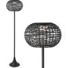 JONATHAN Y JYL2601A Jaemin 58″ Modern Coastal Faux Rattan Integrated Indoor/Outdoor LED Solar Powered Floor Lamp Minimalist, Contemporary, Deck, Patio, Porch, Living Room, Black(Black)