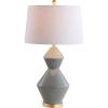 JONATHAN Y JYL4013A Alba 29″ Geometric Ceramic/Metal LED Table Lamp Contemporary Transitional Bedside Desk Nightstand Lamp for Bedroom Living Room Office College Bookcase, White/Gold Leaf(Gray)