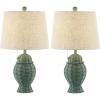 JONATHAN Y JYL4041C-SET2 Margie Wicker 20.5″ Bohemian Rustic Iron LED Table Lamp Farmhouse, Coastal, Traditional, Living Room, Dining Room, Bedroom, Green (Set of 2)(Green)