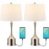 JONATHAN Y JYL4045C-SET2 Cooper 26″ Farmhouse Iron LED Table Lamp with USB Charging Port Classic Bedside Desk Nightstand Lamp for Bedroom Living Room Office, Oil Rubbed Bronze (Set of 2)(Nickel)