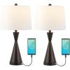 JONATHAN Y JYL4046B-SET2 Colton 26″ Classic Iron LED Table Lamp with USB Charging Port Farmhouse Bedside Desk Nightstand Lamp for Bedroom Living Room Office, Brass Gold (Set of 2)(Oil-Rubbed Bronze)