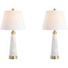 JONATHAN Y JYL5055A-SET2 Set of 2 Table Lamps Travis 26.5″ Marble/Iron Gold Modern Column LED Table Lamp Bedside Desk Nightstand Lamp for Bedroom Living Room Office, White
