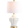 JONATHAN Y JYL6210A Quatrefoil Fretwork 20.5″ Pierced Ginger Jar Ceramic/Metal LED Table Lamp Glam Bedside Desk Nightstand Bedroom Living Room Office College Bookcase LED Bulb Included, White