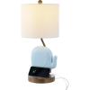 JONATHAN Y JYL6312B Ellie 20.25″ Bohemian Designer Iron/Resin Elephant LED Kids Table Lamp with Phone Stand and USB Charging Port Minimalist, Style, Contemporary, Living Room, Bedroom, Pink(Blue)