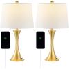 JONATHAN Y JYL6621B-SET2 Bennett 22.75″ Modern Glam Iron Hourglass LED Table Lamp with USB Charging Port Minimalist, Designer, Contemporary, Office, Living Room, Dining Room, Bedroom, Nickel(Brass Gold)