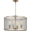 JONATHAN Y JYL6703A Pen 4-Light 20″ Iron Adjustable Industrial Mesh Drum LED Chandelier Pendant Casual Cottage Farmhouse Dimmable Dining Room Living Room Kitchen Foyer Bedroom Hallway, Antique Gold