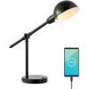 JONATHAN Y JYL7123A Curtis 20.25″ Iron Adjustable Dome Shade LED Task Lamp, USB Charging Port, Classic, Coastal, Industrial, Vintage, Farmhouse, Traditional for Bedroom, Living Room, Office, Black(Black)