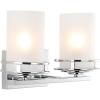 JONATHAN Y JYL7485A Fairfax 14.25″ 2-Light Metal/Frosted Glass Contemporary Glam LED Vanity Light Modern Transitional 2700K LED 9W Bulbs Included Bathroom Hallway Living Room Bedroom Mirror, Chrome(2 Bulb)