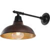 JONATHAN Y JYL7615G Wallace 12.25″ 1-Light Farmhouse Industrial Indoor/Outdoor Iron LED Victorian Arm Outdoor Sconce Metal Bowl Shade Vintage Cottage Rustic Porch Patio Yard Barn, Wood Finish/Copper(Wood Finish/Black)