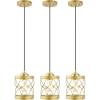 JONATHAN Y JYL7909B-SET3 Marelle 6.5″ 1-Light Farmhouse Industrial Iron Filigree Caged Jar LED Pendant, Oil Rubbed Bronze (Set of 3) for Kitchen Island, Dining Table, and Office Desk(Gold Painting)