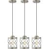 JONATHAN Y JYL7909B-SET3 Marelle 6.5″ 1-Light Farmhouse Industrial Iron Filigree Caged Jar LED Pendant, Oil Rubbed Bronze (Set of 3) for Kitchen Island, Dining Table, and Office Desk(Antique Silver)