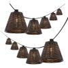 JONATHAN Y JYL8706A Payton 10-Light Indoor/Outdoor 10 ft. Classic Cottage Faux-Rattan Shaded LED String Lights, Brown for Patio, Porch, Backyard, Café(Dark Brown)