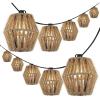 JONATHAN Y JYL8708A Samara 10-Light Indoor/Outdoor 10 ft. Mid-Century Classic Lantern Hemp Rope Shaded LED String Lights, Brown for Patio, Porch, Backyard, Café