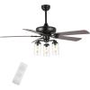 JONATHAN Y JYL9614A Lucas 52″ 3-Light Rustic Industrial Iron/Wood/Seeded Glass Mobile-App/Remote-Control LED Ceiling Fan Farmhouse, Modern for Bedroom, Dining Room, Living Room, Kitchen, Black/Clear
