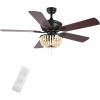 JONATHAN Y JYL9618A Erin 52″ 3-Light Rustic Farmhouse Iron/Wood Bead Mobile-App/Remote-Control LED Ceiling Fan Bohemian, Modern, Dining Room, Living Room, Kitchen, Antique Gold Painting/Light Brown(Black)