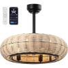 JONATHAN Y JYL9728A Cassidy 23″ 6-Light Modern Bohemian 6-Speed Metal/Rattan Mobile-App/Remote-Controlled Height-Adjustable Lantern LED Ceiling Fan, Dark Brown/Black for Living Room, Dining Room(Light Brown/Black)