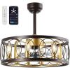JONATHAN Y JYL9732A Celeste 21.6″ 6-Light Industrial Farmhouse 6-Speed Metal Mobile-App/Remote-Controlled Caged LED Ceiling Fan, Oil Rubbed Bronze for Living Room, Dining Room(Oil Rubbed Bronze/Gold Painting)