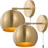 JONATHAN Y JYL9912A-SET2 Tierra 7″ 1-Light Modern Midcentury Iron LED Sconce with Pull-Chain Switch Contemporary Coastal Entryway Lobby Kitchen Bathroom Bedroom Living Room, Brass Gold (Set of 2)(Brass Gold)