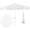 JONATHAN Y UMB1000C Baiona 9 ft. Classic MidCentury Market Patio Umbrella with UV Protection, Auto-Tilt, Crank and Wind Vent in White/Coral Pink(White/Cream)