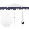 JONATHAN Y UMB1000C Baiona 9 ft. Classic MidCentury Market Patio Umbrella with UV Protection, Auto-Tilt, Crank and Wind Vent in White/Coral Pink(White/Navy)