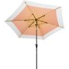 JONATHAN Y UMB1100E Spencer 9 ft. Classic Coastal 2-Tone Solar LED Market Patio Umbrella with 12 LED Strip Lights, Auto-Tilt, Crank Protection in Green/White(Coral Pink/White)