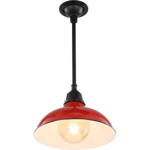 JONATHAN Y JYL7611K Jasper 12.25″ 1-Light Farmhouse Industrial Indoor/Outdoor Iron LED Pendant Modern, Rustic, Coastal, Cottage, Traditional, Patio, Porch, Living Room, Entryway, Matte Silver Blue(Red/Black)