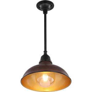 JONATHAN Y JYL7611K Jasper 12.25″ 1-Light Farmhouse Industrial Indoor/Outdoor Iron LED Pendant Modern, Rustic, Coastal, Cottage, Traditional, Patio, Porch, Living Room, Entryway, Matte Silver Blue(Wood Finish/Black)