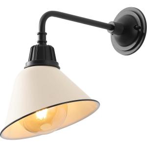 JONATHAN Y JYL7612G Croydon 9.63″ 1-Light Farmhouse Industrial Indoor/Outdoor Iron LED Gooseneck Arm Outdoor Sconce Metal Bell Shade Vintage Cottage Rustic Porch Patio Yard Barn, Wood Finish/Copper(Matte Almond/Black)