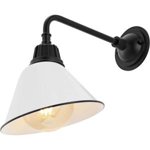 JONATHAN Y JYL7612G Croydon 9.63″ 1-Light Farmhouse Industrial Indoor/Outdoor Iron LED Gooseneck Arm Outdoor Sconce Metal Bell Shade Vintage Cottage Rustic Porch Patio Yard Barn, Wood Finish/Copper(White/Black)