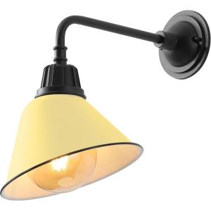 JONATHAN Y JYL7612G Croydon 9.63″ 1-Light Farmhouse Industrial Indoor/Outdoor Iron LED Gooseneck Arm Outdoor Sconce Metal Bell Shade Vintage Cottage Rustic Porch Patio Yard Barn, Wood Finish/Copper(Matte Yellow/Black)