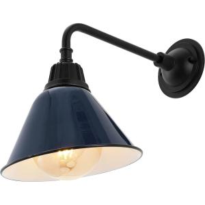 JONATHAN Y JYL7612G Croydon 9.63″ 1-Light Farmhouse Industrial Indoor/Outdoor Iron LED Gooseneck Arm Outdoor Sconce Metal Bell Shade Vintage Cottage Rustic Porch Patio Yard Barn, Wood Finish/Copper(Navy/Black)