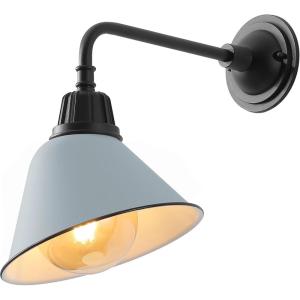 JONATHAN Y JYL7612G Croydon 9.63″ 1-Light Farmhouse Industrial Indoor/Outdoor Iron LED Gooseneck Arm Outdoor Sconce Metal Bell Shade Vintage Cottage Rustic Porch Patio Yard Barn, Wood Finish/Copper(Matte Silver Blue/Black)