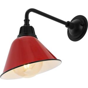 JONATHAN Y JYL7612G Croydon 9.63″ 1-Light Farmhouse Industrial Indoor/Outdoor Iron LED Gooseneck Arm Outdoor Sconce Metal Bell Shade Vintage Cottage Rustic Porch Patio Yard Barn, Wood Finish/Copper(Red/Black)