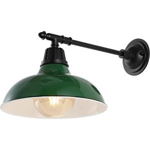 JONATHAN Y JYL7615G Wallace 12.25″ 1-Light Farmhouse Industrial Indoor/Outdoor Iron LED Victorian Arm Outdoor Sconce Metal Bowl Shade Vintage Cottage Rustic Porch Patio Yard Barn, Wood Finish/Copper(Green/Black)