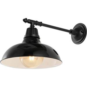 JONATHAN Y JYL7615G Wallace 12.25″ 1-Light Farmhouse Industrial Indoor/Outdoor Iron LED Victorian Arm Outdoor Sconce Metal Bowl Shade Vintage Cottage Rustic Porch Patio Yard Barn, Wood Finish/Copper(Black)